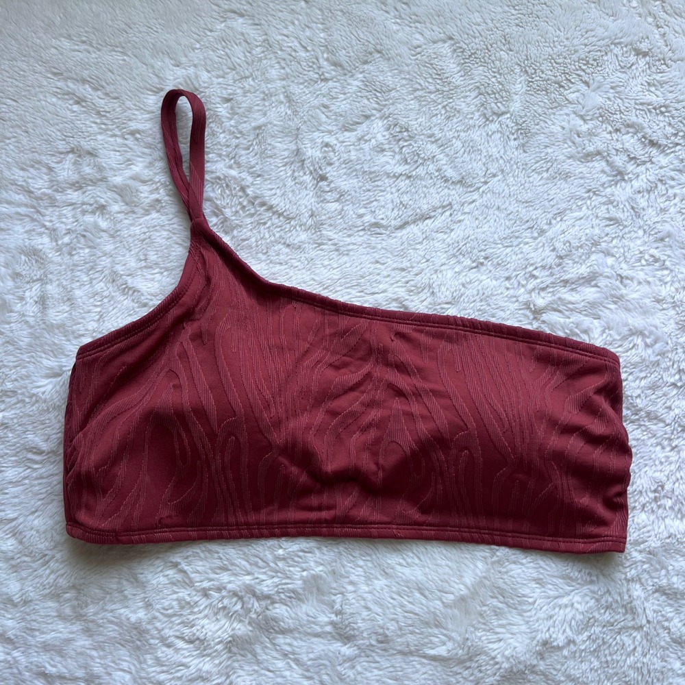 Mynah Womens One Shoulder Textured Jacquard Bikini Top Burgundy Size L 15983-0
